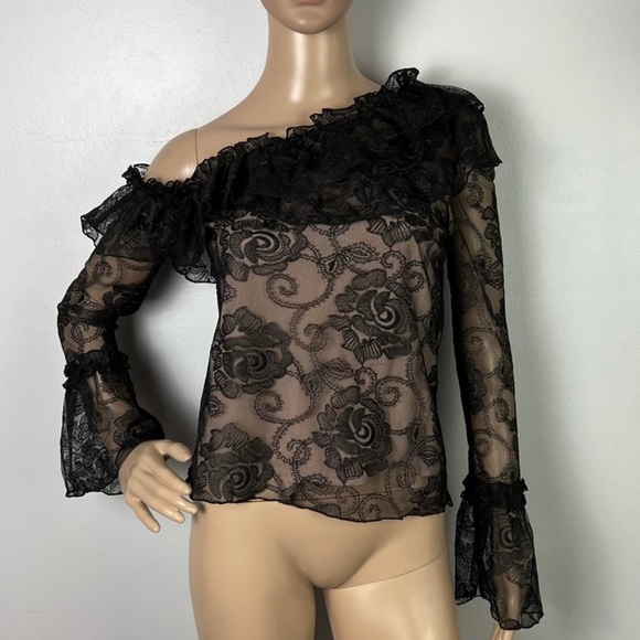 NEW NICHOLAS REVOLVE BLACK LACE ONE SHOULDER TOP - Picture 2 of 8